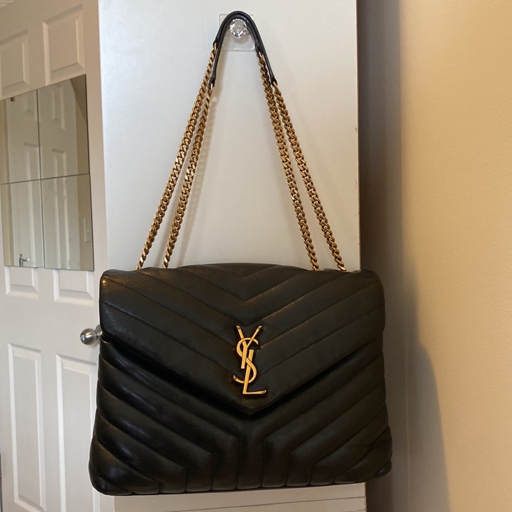 Authentic YSL Medium Loulou Matelassé Leather Black Crossbody Shoulder Bag